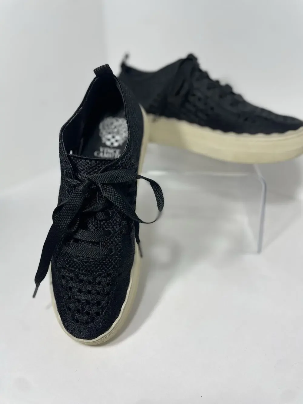 Vince Camuto Jamminna Lace Up Woven Textile Black Fashion Sneakers 8M Women's
